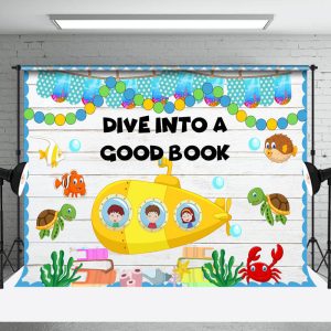 Dive Into A Good Book Wooden Back To School Backdrop