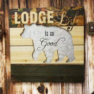 Ebros 15.75" W Rustic 'Lodge Life is So Good' Hand Painted Wooden Sign with Bear