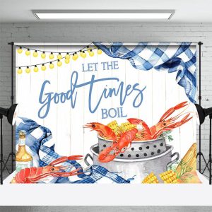 Good Times Crawfish Boil Blue Plaid Party Backdrop - Aperturee