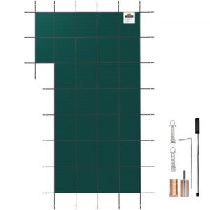 VEVOR Inground Pool Safety Cover, 18 ft x 34 ft Rectangular Winter Pool Cover with Left Step, Triple Stitched, High Strength Mesh PP Material, Good Rain Permeability, Installation Hardware Included