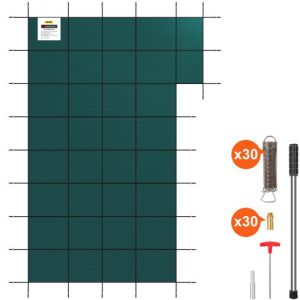 VEVOR Inground Pool Safety Cover, 22 ft x 42 ft Rectangular Winter Pool Cover with Right Step, Triple Stitched, High Strength Mesh PP, Good Rain Permeability, Installation Hardware Included