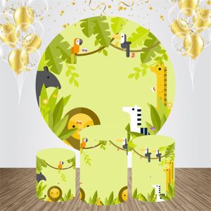 Animals Spring Green Round Bakcdrop Kit For Birthday - Aperturee