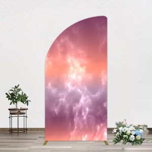 Aperturee Abstract Orange Red White Clouds Scene Half Moon Arch Backdrop, 1.6 x 4 ft (0.5 x 1.2 m), 98.18 USD, arch backdrop kit, GCYSD9A60YL-AJ