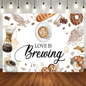 Aperturee Baking Coffee Love Is Brewing Baby Shower Backdrop | Boy Baby Shower Backdrop | Backdrops For Baby Showers | Baby Shower Photo Backdrop