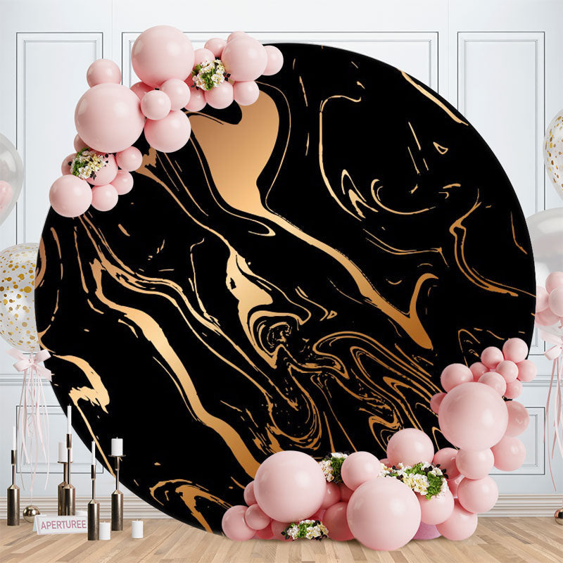 Aperturee Black Gold Abstract Line Round Birthday Backdrop