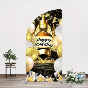 Aperturee Black Gold Balloon Gift Crown Birthday Half Moon Arch Backdrop, 1.6 x 4 ft (0.5 x 1.2 m), 98.18 USD, arch backdrop kit, GH0A460YL-AJ