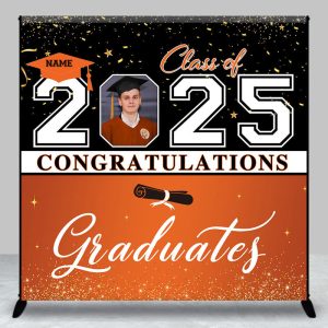 Aperturee Black Orange Custom Name Photo Graduation Backdrop, 3X3FT(1X1M), 15 USD, custom graduation backdrops, DZYZ1P62-O