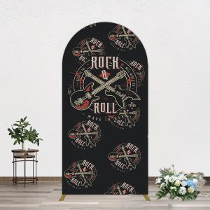Aperturee Black Rock Roll Logo Birthday Party Arch Backdrop, 1.6 x 4 ft (0.5 x 1.2 m), 98.18 USD, arch backdrop kit, GJWHD3Q09-AJ