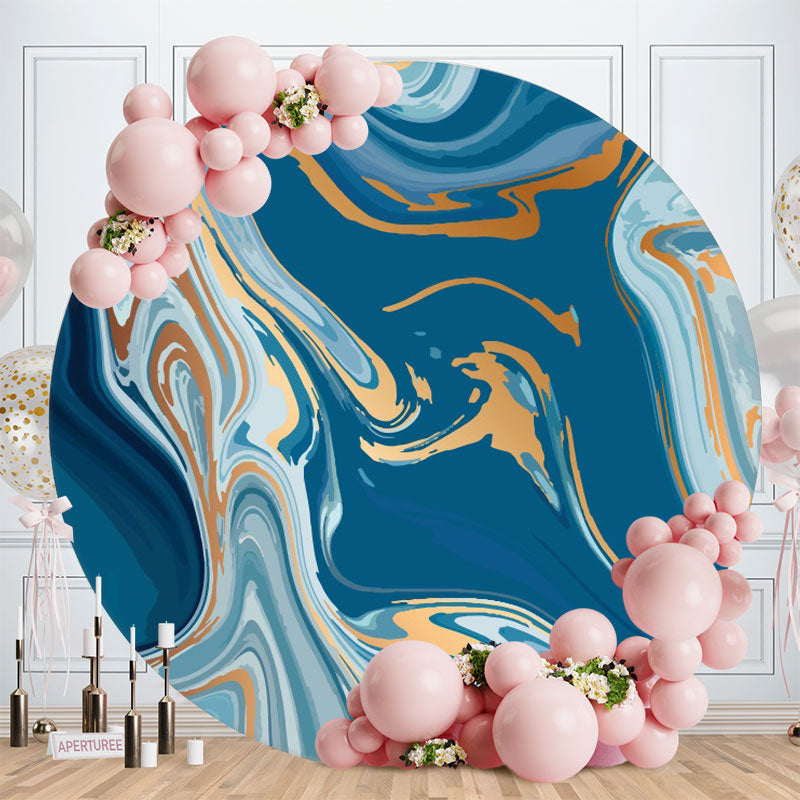 Aperturee Blue Abstract Line Round Birthday Party Backdrop