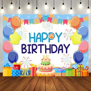 Aperturee Blue Balloon Gift Boxs Cake Birthday Backdrop - Aperturee