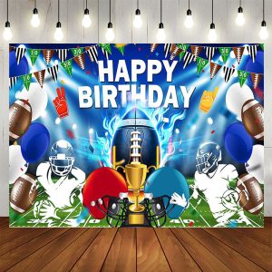 Aperturee Blue Green Rugby Field Sports Happy Birthday Backdrop, 5X3FT(1.5X1M), 15.07 USD, birthday backdrops, AHF653A-E