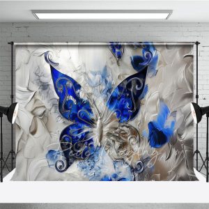 Aperturee Blue Silver Artistic Abstract Butterfly Photo Backdrop, 3X2FT(1MX0.6M), 14 USD, fine art backdrops, LRHD1K57-M
