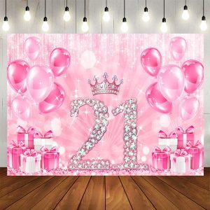Aperturee Bokeh Balloon Gifts Crown 21st Birthday Backdrop, 5X3FT(1.5X1M), 15.07 USD, birthday backdrops, NYHD11430204-E