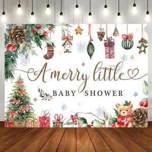 Aperturee Christmas Gifts A Merry Little Baby Shower Backdrop - Aperturee