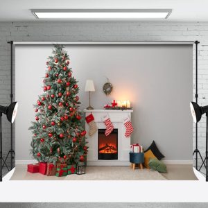 Aperturee Christmas Tree Gifts Fireplace Sock Festive Backdrop - Aperturee