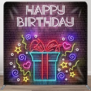 Aperturee Colorful Neon Light Gift Brick Wall Birthday Backdrop - Aperturee