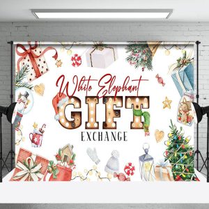 Aperturee Colorful White Elephant Gift Exchange Party Backdrop - Aperturee
