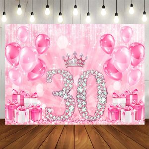 Aperturee Crown Step Into 30th Birthday Balloon Gift Backdrop, 5X3FT(1.5X1M), 15.07 USD, birthday backdrops, NYHD11430205-E