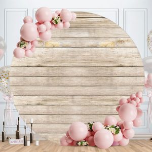 Aperturee Custom Round Log Color Wooden Birthday Backdrop