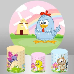 Aperturee Cute Rainbow Windmill Animal Round Birthday Backdrop Kit | Circle Party Backdrop | Round Birthday Backdrop Cover | Birthday Backdrop Ideas