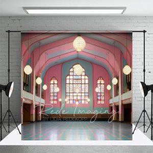 Aperturee Elegant Pink Green Dance Hall Architecture Backdrop, 3X2FT(1MX0.6M), 14 USD, architecture backdrops, LRHD1K79-M