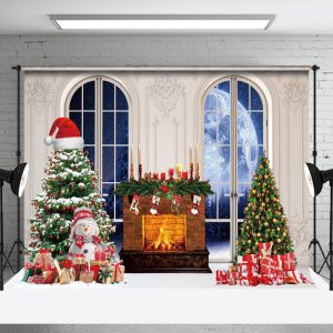 Aperturee Festive Christmas Moon Night Window Scene Backdrop