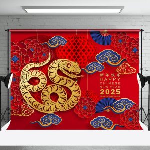 Aperturee Festive Cloud Pattern Red Chinese New Year Backdrop