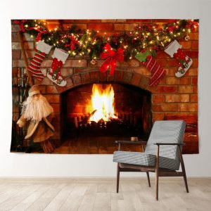 Aperturee Fireplace Beardman Light Wreath Christmas Backdrop