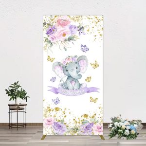 Aperturee Floral Butterfly Sweet Elephant Oh Baby Rectangle Backdrop, 1.6 x 4 ft (0.5 x 1.2 m), 98.18 USD, arch backdrop kit, GAH0E309CF-AJ