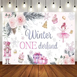 Aperturee Floral Gift Cake Winter Onederland Birthday Backdrop - Aperturee
