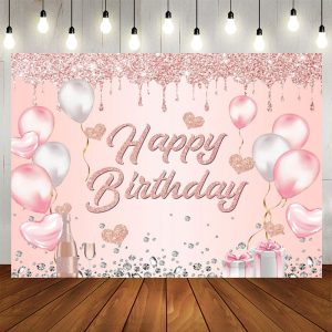 Aperturee Glitter Heart Balloon Gifts Happy Birthday Backdrop, 5X3FT(1.5X1M), 15.07 USD, birthday backdrops, NYHD11430390-E