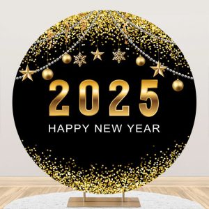 Aperturee Gold Dots Ornaments New Year Party Round Backdrop