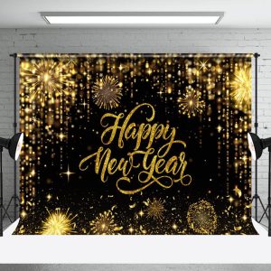 Aperturee Gold Sparkling Happy New Year Night Party Backdrop