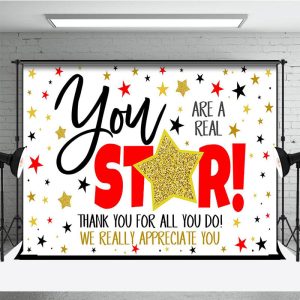 Aperturee Gold Stars Glitter Thank You For All You Do Backdrop, 3X2FT(1MX0.6M), 14 USD, thank you backdrops, LHF626A-M