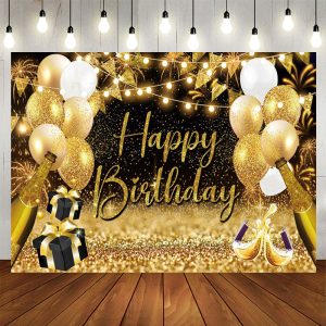 Aperturee Golden Balloons Gift Bokeh Vibe Birthday Backdrop, 5X3FT(1.5X1M), 15.07 USD, birthday backdrops, NYHD13000997-E