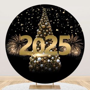 Aperturee Gorgeous Xmas Tree 2025 New Year Round Backdrop