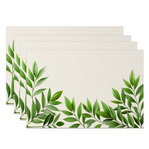 Aperturee Green Spring Leaves Beige Dining Set Of 4 Placemats, 14x12 Inch, 15.8 USD, NYJY00361-S, placemats
