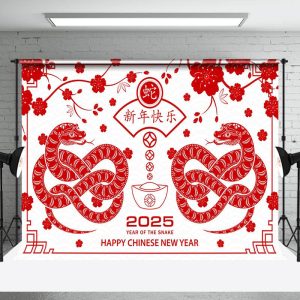 Aperturee Happy Red White Lunar New Year Of The Snake Backdrop - Aperturee