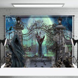 Aperturee Horror Shadow Man Skeleton Moon Halloween Backdrop - Aperturee