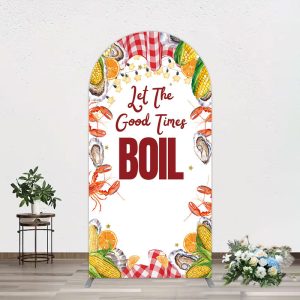 Aperturee Let The Good Times Boil Lobster Birthday Arch Backdrop, 1.6 x 4 ft (0.5 x 1.2 m), 98.18 USD, arch backdrop kit, YMGD2Z51-AJ