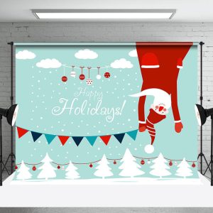 Aperturee Light Green Snowy Santa Trees Christmas Backdrop - Aperturee