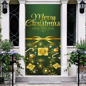 Aperturee Merry Christmas Green Gold Gifts Party Door Cover - Aperturee