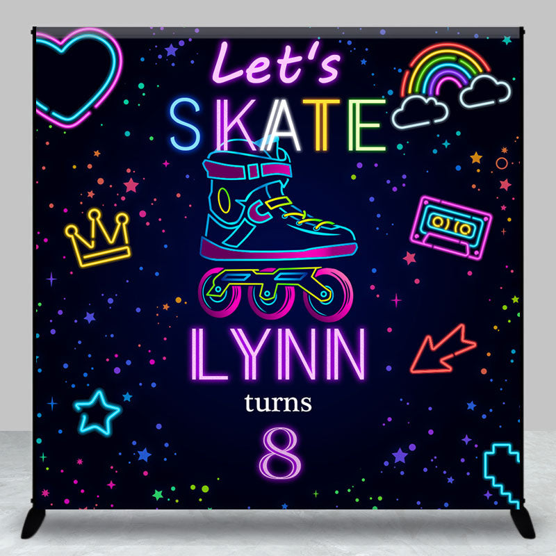 Aperturee Neon Skate Sport Custom Name 8th Birthday Backdrop - Aperturee