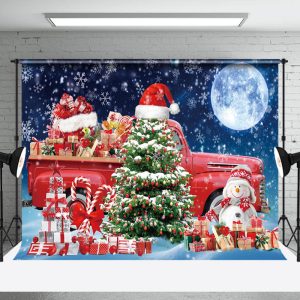 Aperturee Night Moon Red Gift Truck Tree Christmas Backdrop - Aperturee