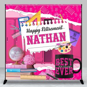 Aperturee Pink Teaching Tools Custom Name Retirement Backdrop - Aperturee