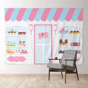 Aperturee Pink White Store Candy Dessert Christmas Backdrop
