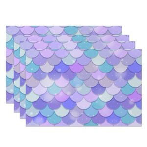 Aperturee Purple Green Pink Mermaid Scales Set Of 4 Placemats, 14x12 Inch, 15.8 USD, placemats, NYJY00540-S