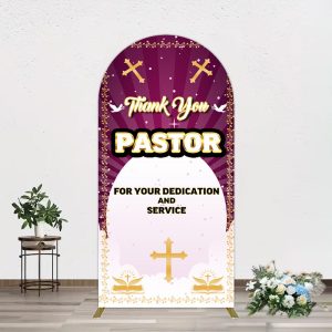 Aperturee Purple Sun Rays Cross Thank You Pastor Arch Backdrop, 1.6 x 4 ft (0.5 x 1.2 m), 98.18 USD, arch backdrop kit, GAHF175A-AJ