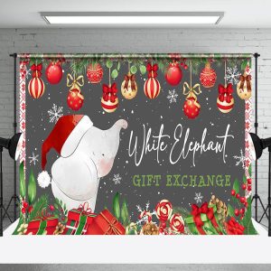 Aperturee Red Green White Elephant Gift Exchange Party Backdrop - Aperturee