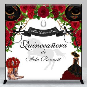 Aperturee Red Rose Cowgirl Custom Name Quinceanera Backdrop - Aperturee